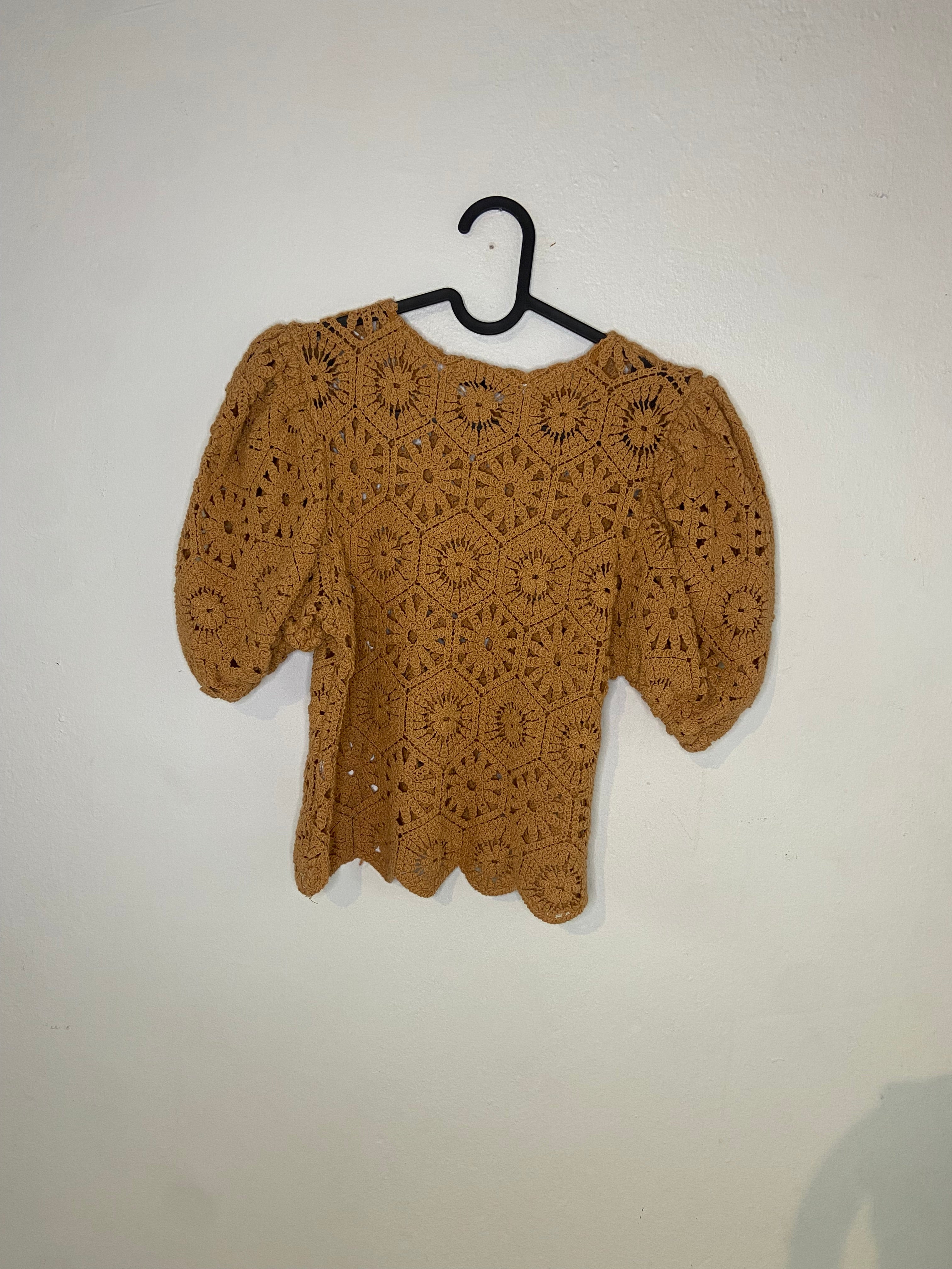 Zara Virkad Top med Puffärmar i Senapsgult