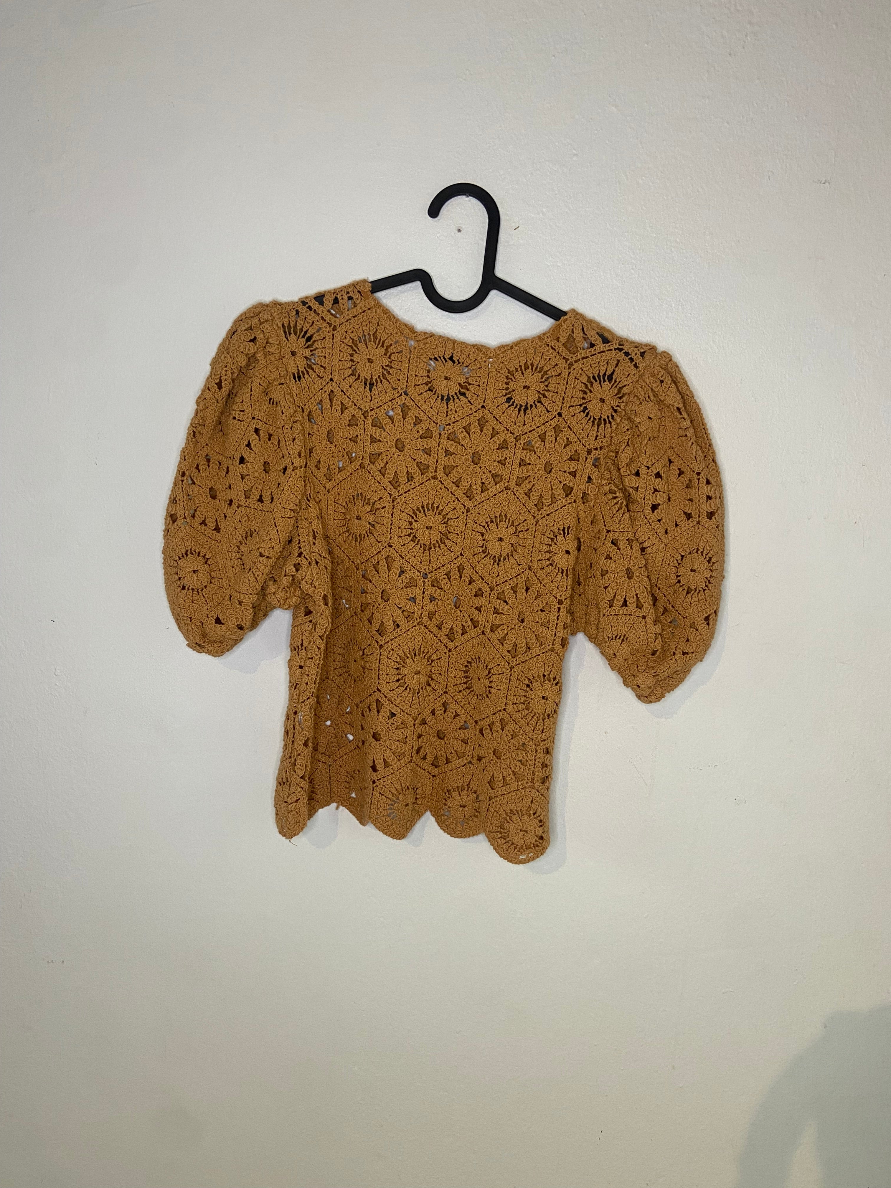 Zara Virkad Top med Puffärmar i Senapsgult