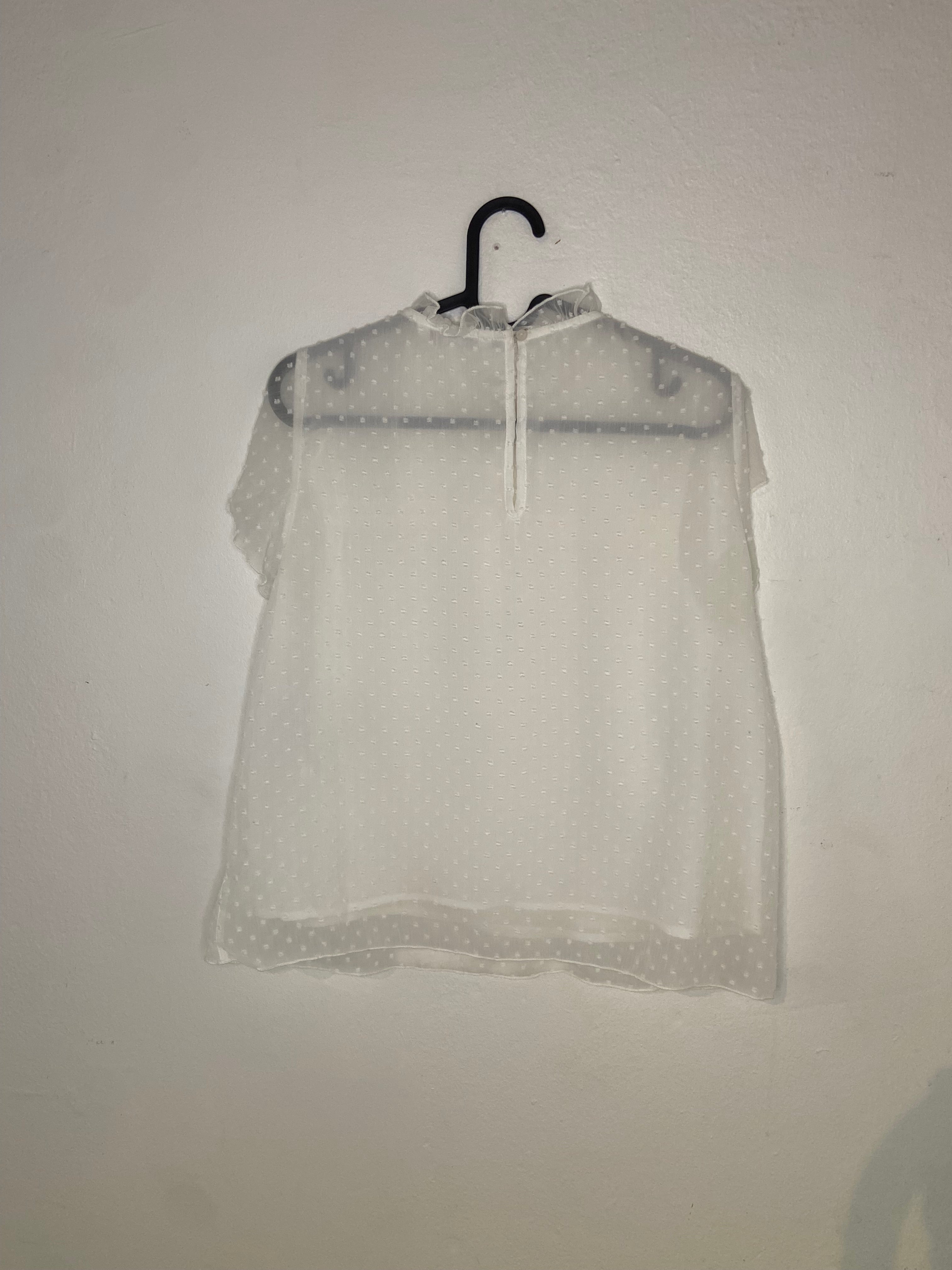 Only Genomskinlig Mesh Top med Volangärmar
