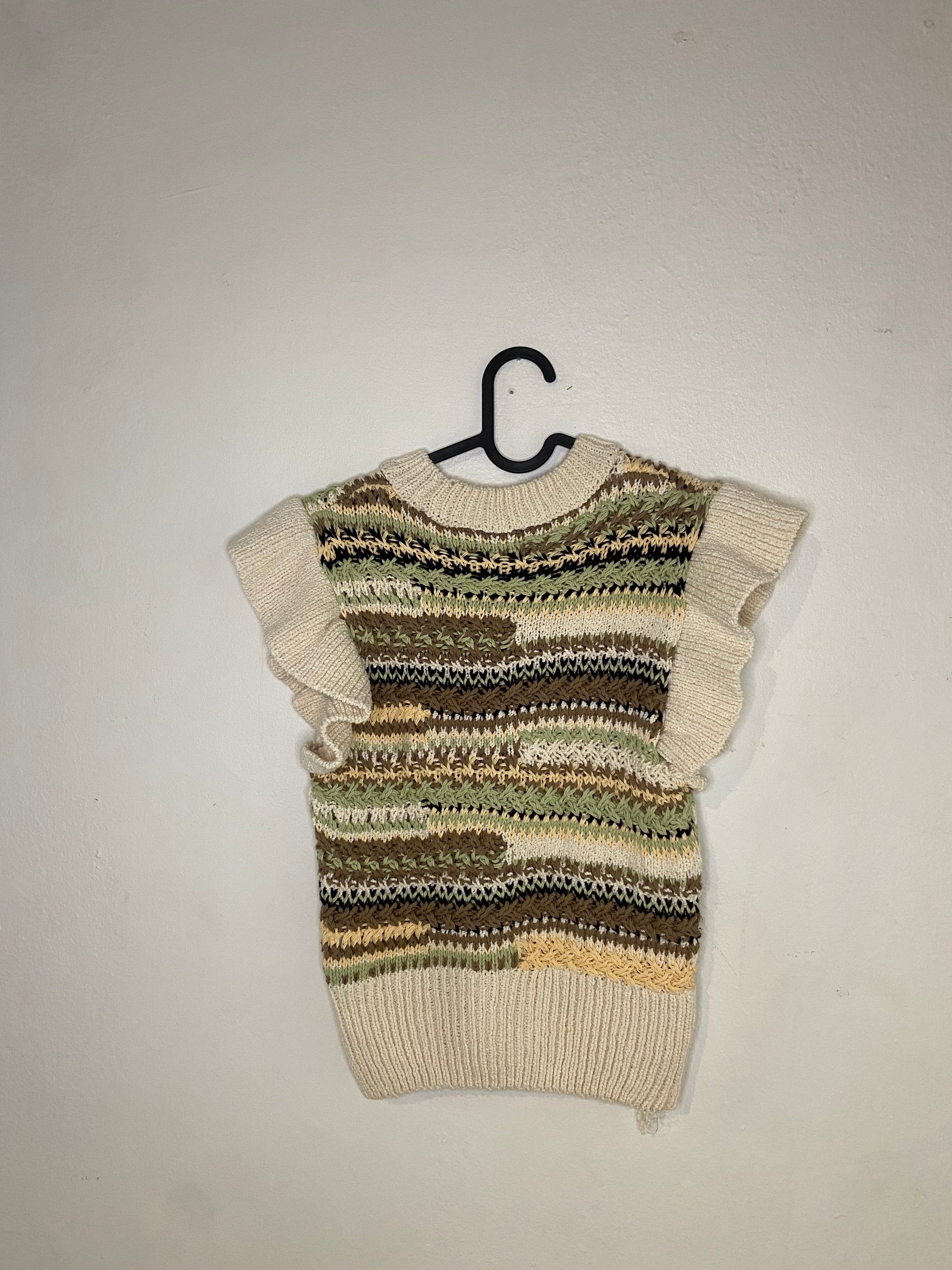 Zara Stickad Väst med Volangkant i Jordtoner