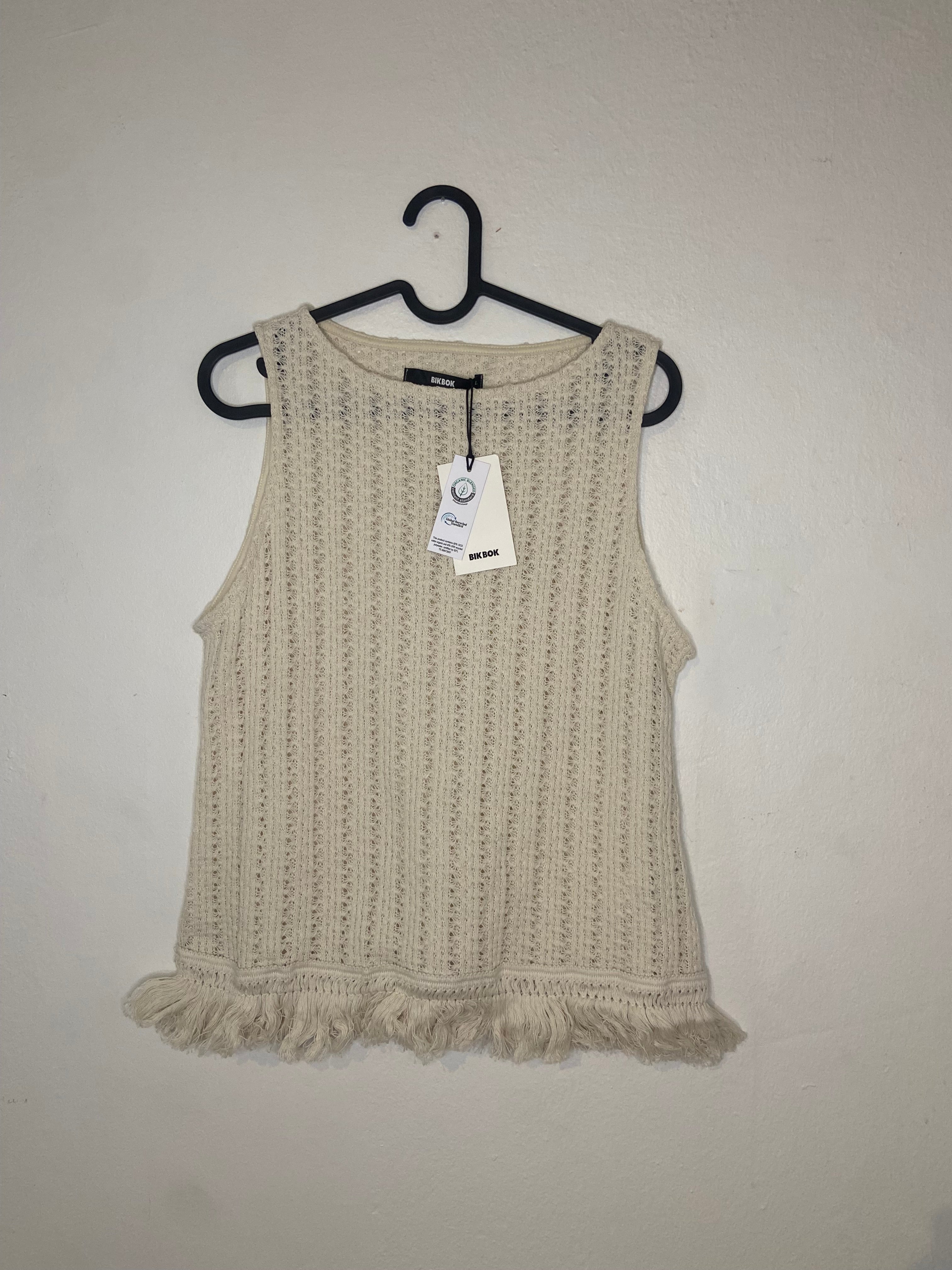 Bik Bok Beige Virkad Linne med Fransar