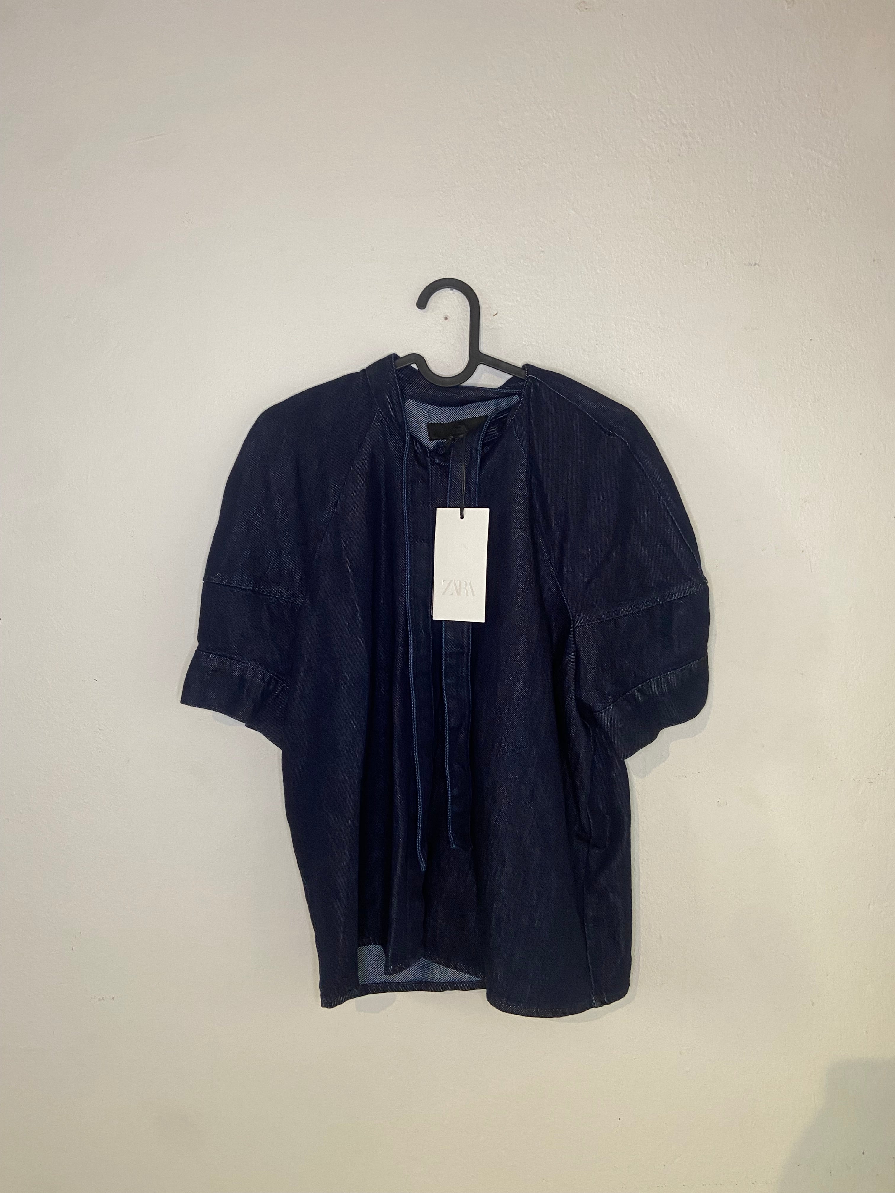 Zara Denimskjorta med Knytband & Puffärmar